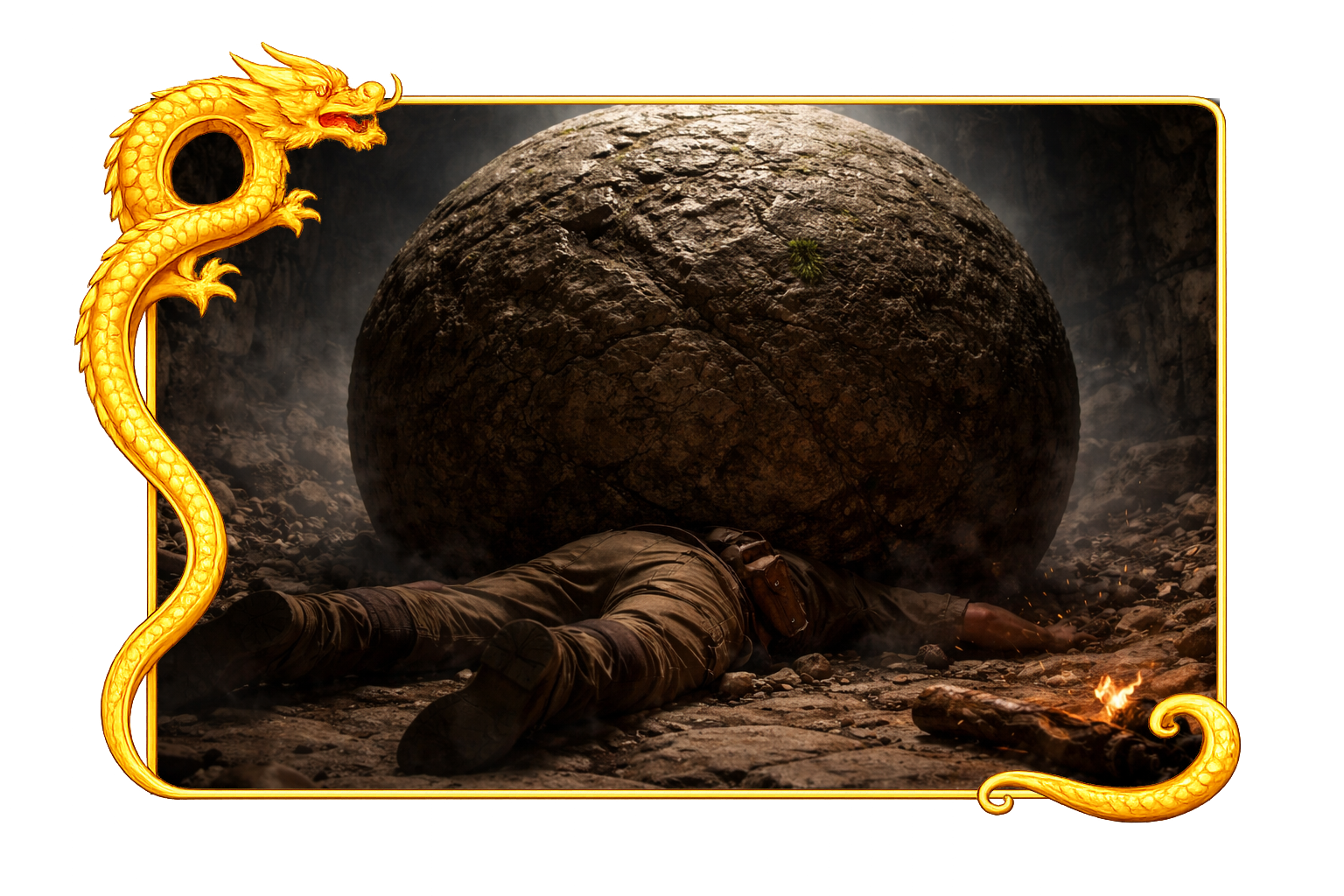 Ilustração de uma pessoa esmagada sob uma bola de pedra